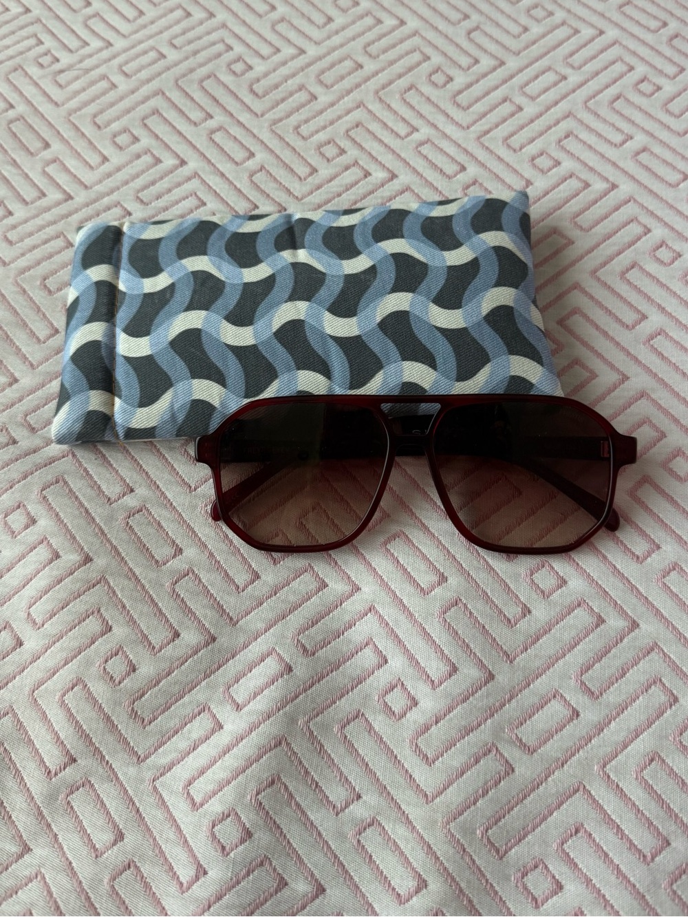 Women's Burgundy Shield Sunglasses with Protective Pouch